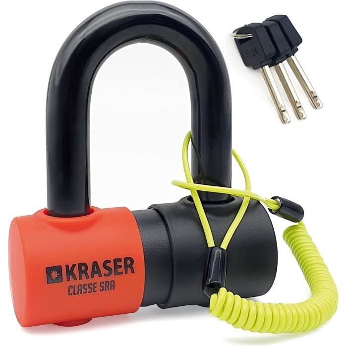 KRASER KR50 Antivol Moto Homologué SRA Bloque Disque Mini U 18mm Double Verrouillage Blindé, Cadeau Câble Rappel, Mesure Intérieure