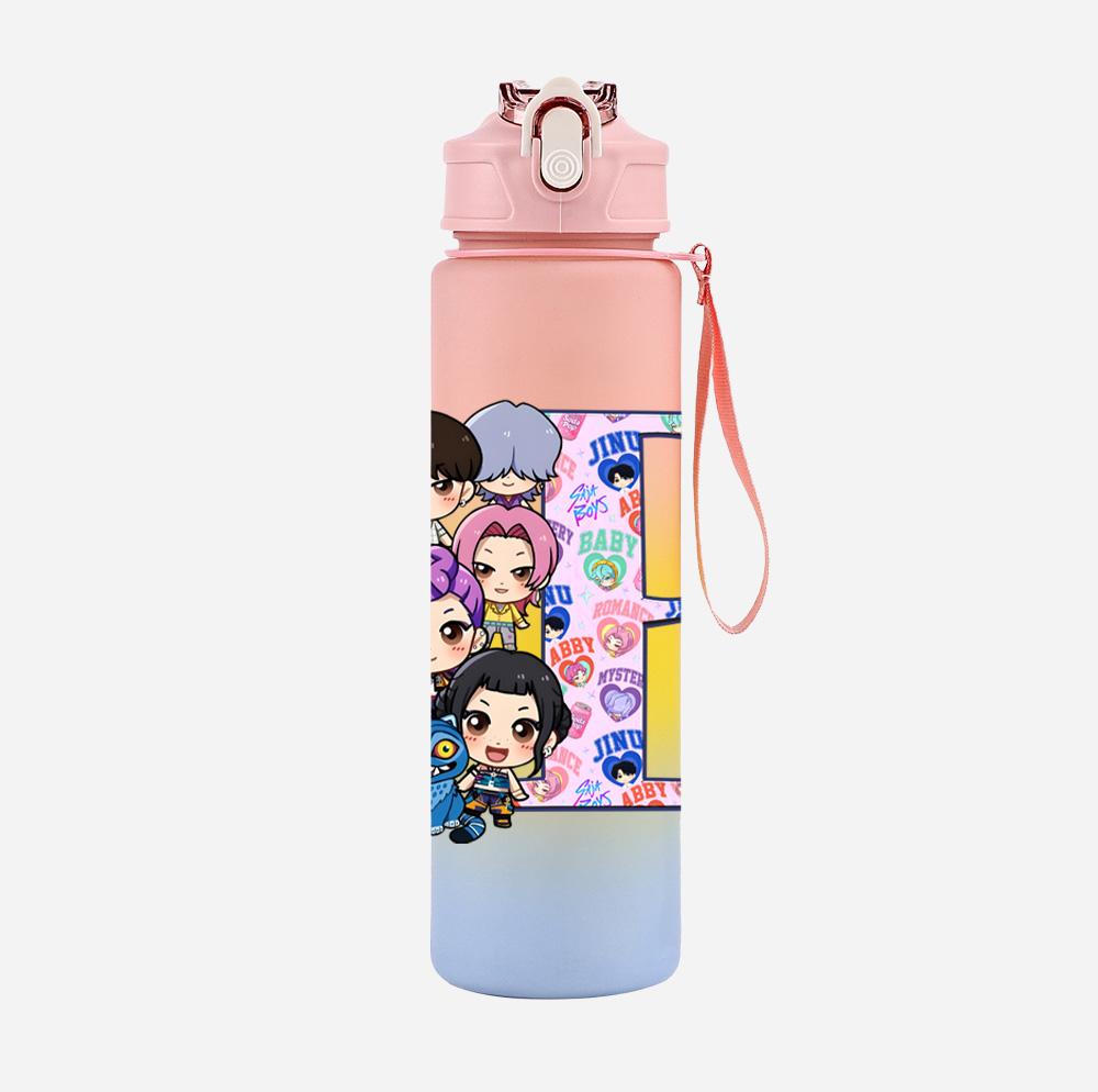 26 English Letter K-Pop Demon Hunters Printed 750Ml Water Bottle Large Capacity Drinking Cup Portable Children Outdoor Sports Water Cup