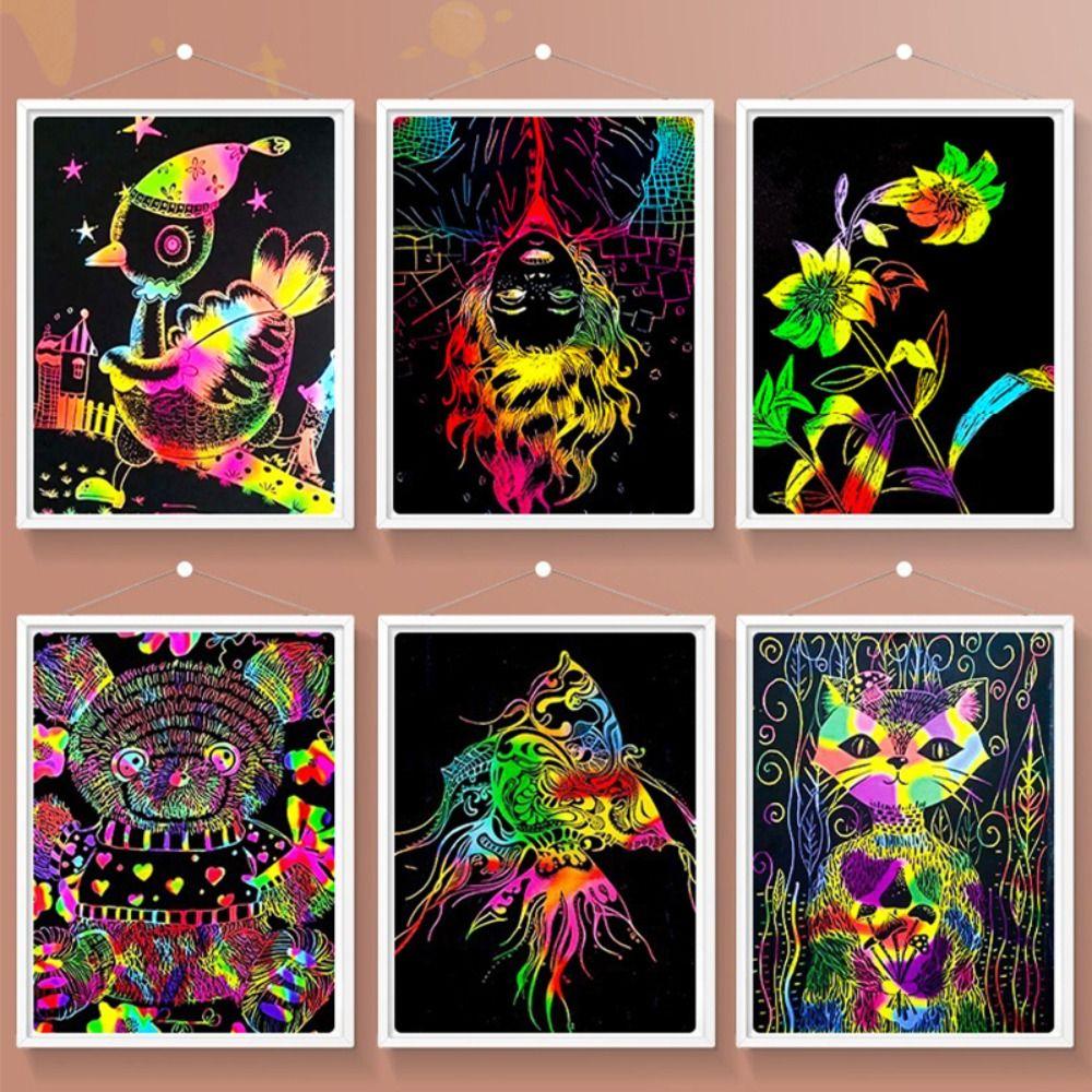 10PCS Rainbow Scratch Painting Toys DIY Night Scene Art Drawing Paper Scratch-off Paper Children