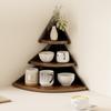 Corner Cup Holder Shelf 3-Tier Wood Kitchen Organizer for Mugs Coffee Cups Space-Saving Desktop Storage Rack for Countertop