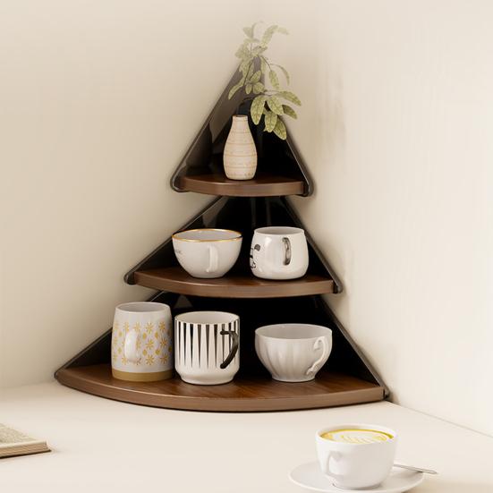 Угловая полка-подставка для чашек 3-ярусный деревянный кухонный органайзер для кружек, кофейных чашек, экономящая место настольная стойка для хранения для столешницы