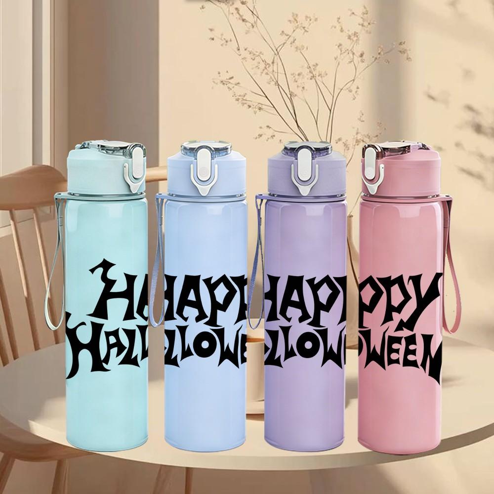 1PC Minimal Happy Halloween 750ml Color Plastic Sports Water Bottle Leakproof Flip Straw Lid Suitable for Sports Office Home Use