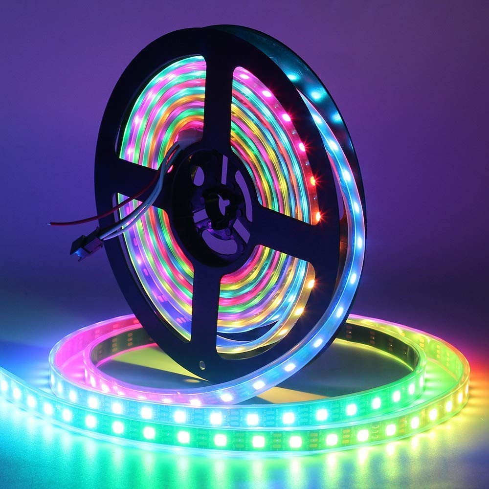 Светодиодная лента ALITOVE, WS2812B Адресная 5050RGB SMD, 5 м, 300 пикселей, Dream Color, Водонепроницаемая, Черная основа, DC 5V, Подсветка