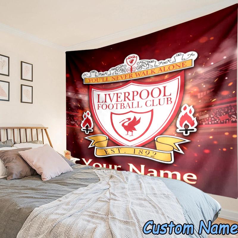 Custom Name Liverpool Football Tapestry Accessories for Bedroom,Livingroom, dormitory Room Wall Hanging Decor, Fan Birthday Gifts