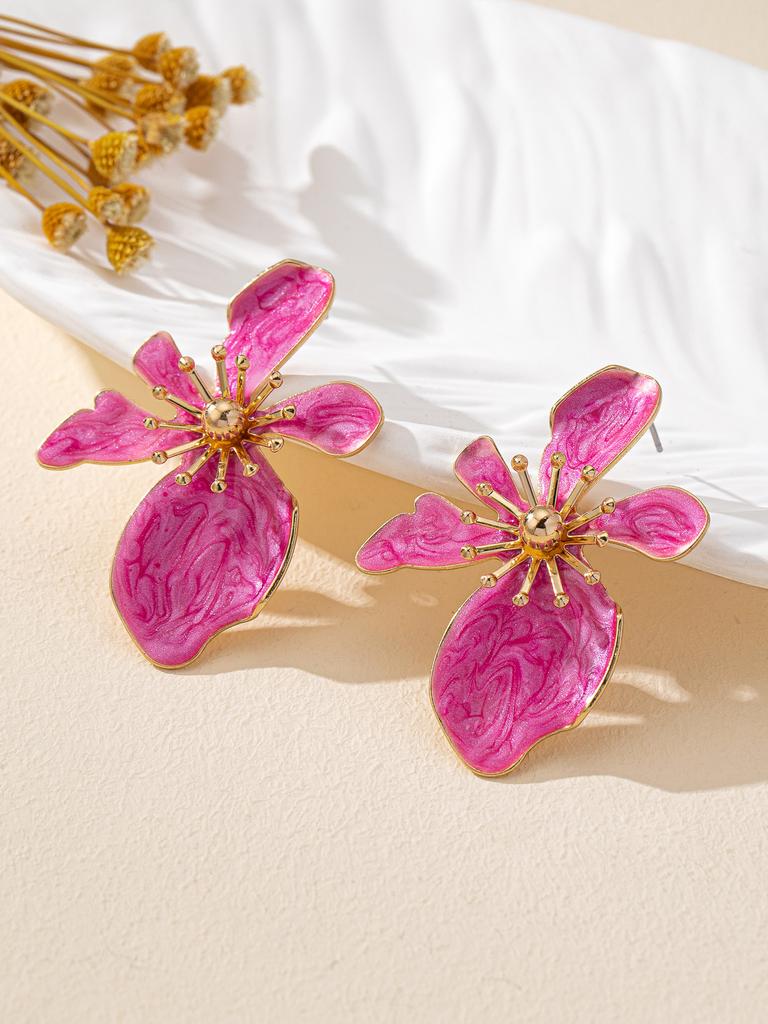 Temperament Creative Color Dopamine Metal Irregular Design Sense Large Flower Earrings Women'S Holiday Wind Earrings