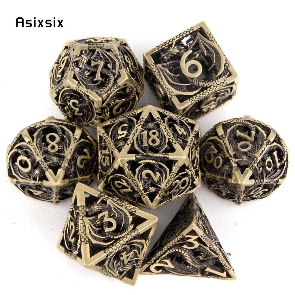 7 Pcs Golden Black Dragon Metal Dice Hollow Metal Polyhedral Dice Set Suitable for Role-Playing RPG Board Game Card Game