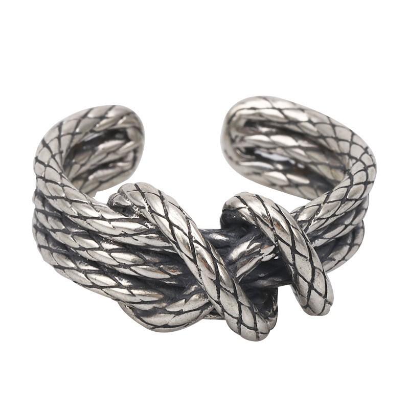 Adjustable Open Finger Ring Men Women Vintage Rustic Braided Rope Design Plated Geometric Animal Motif Band