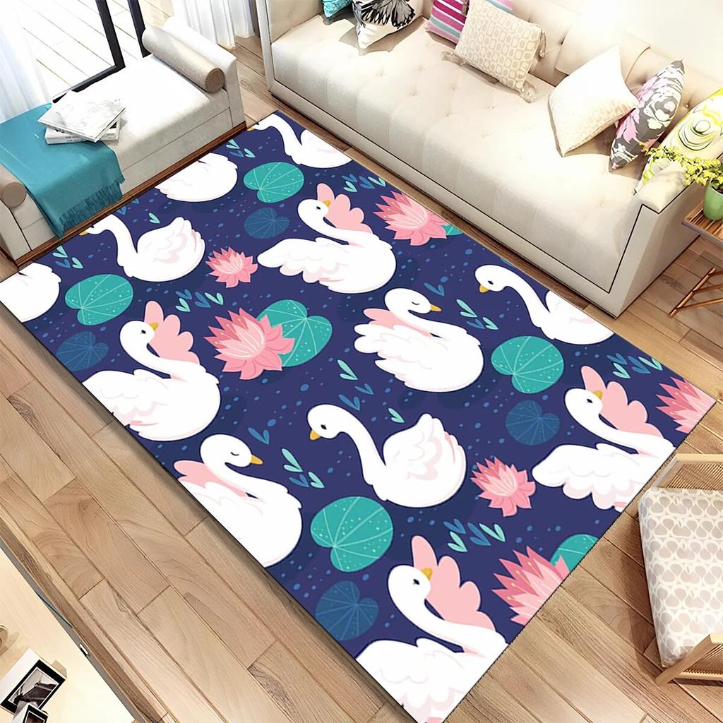HD Cartoon Cute Swan Cygnus Area Rug,Carpet Rug for Living Room Bedroom Sofa Doormat Decoration, Kids Play Non-slip Floor Mat 3D