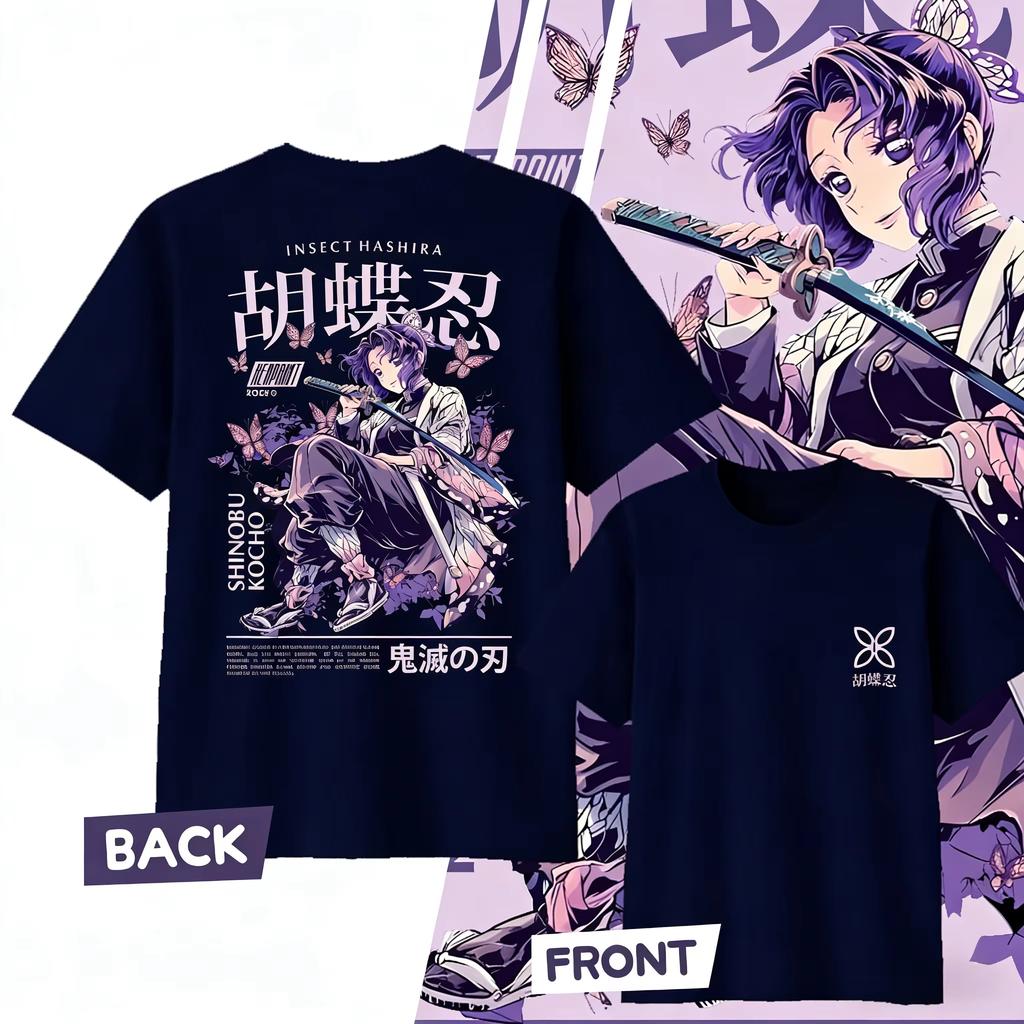 2026 Oversized Unisex Teen Casual Streetwear T-Shirt, Double-Sided Purple Comic Print of Shinobu Kocho from Demon Slayer T-shirt
