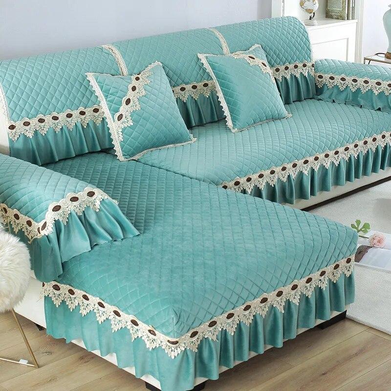Европейский плюшевый чехол для дивана, роскошная вышивка, кружевное полотенце на спинку дивана, нескользящее диванное полотенце для гостиной, L-образные чехлы для диванов