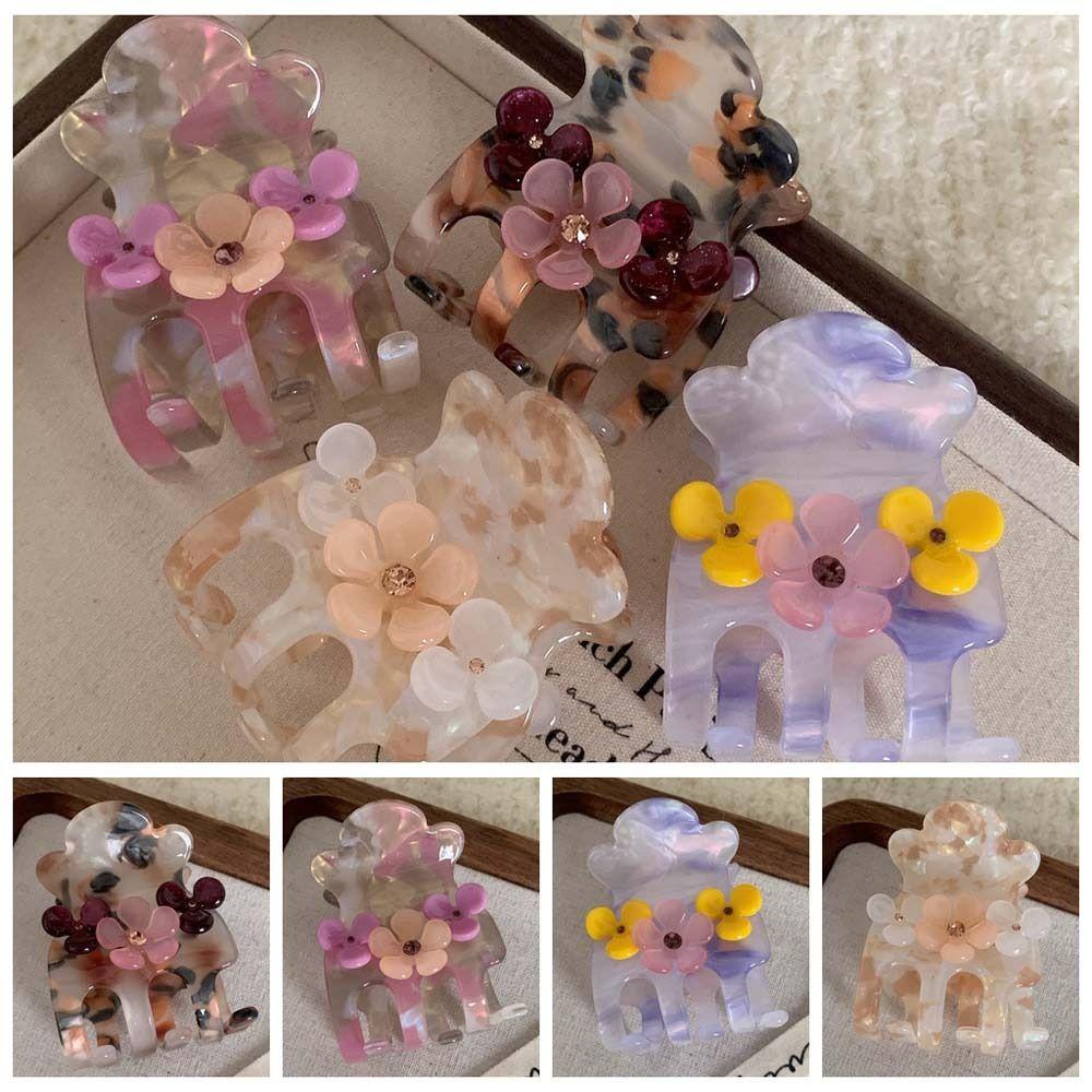Crystal Flower Hair Clip Acetic Acid Zircon Hairgrip Elegant Small Acetate Hair Claw Party