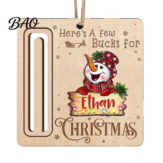 Elk Pattern Xmas Tree Pendants Rustic Santa Reindeer Money Holder Ornament, Wooden Cash Gift Card Holiday Holders Clip with Slot, Christmas