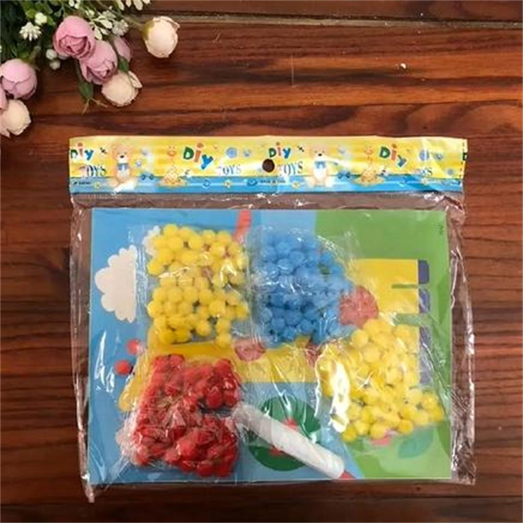 2 Pcs/Set Kids Plush Ball Painting Stickers Creative DIY Handmade Material Educational Toys Children Cartoon Puzzles Crafts Toy Random Color Pattern