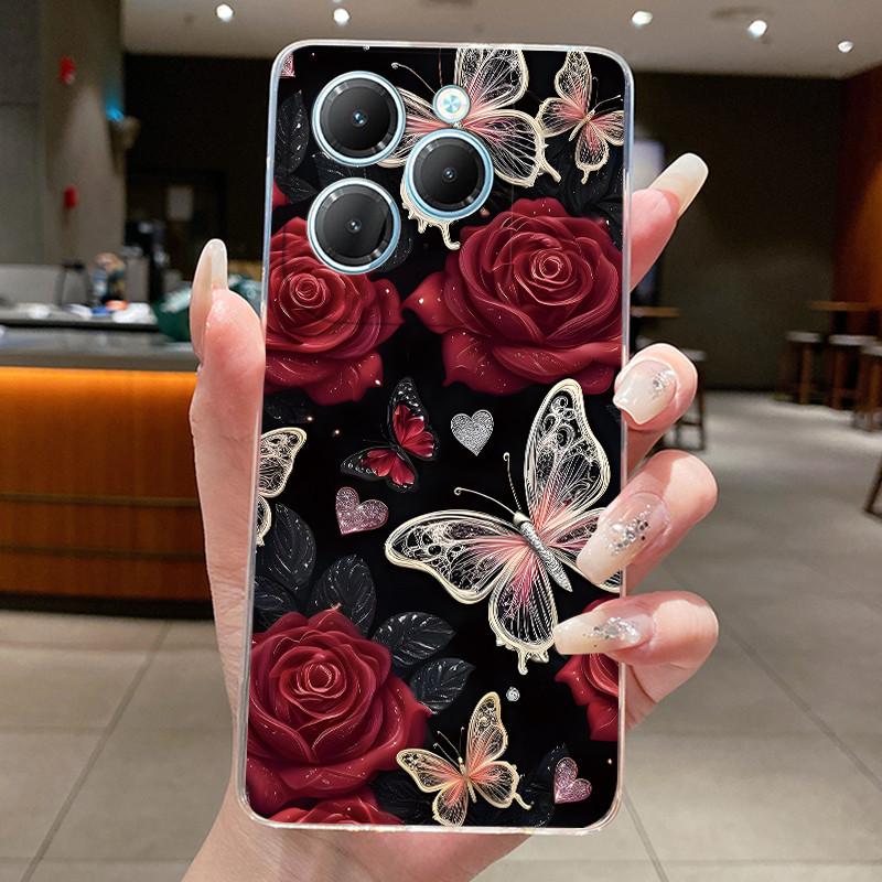 Для Infinix Hot 40 Чехол Прозрачный Силиконовый Роскошный Эстетичный Бабочка Цветок Мягкий ТПУ Задняя Крышка Infinix X6836 X6837 Hot 40 Pro Чехол