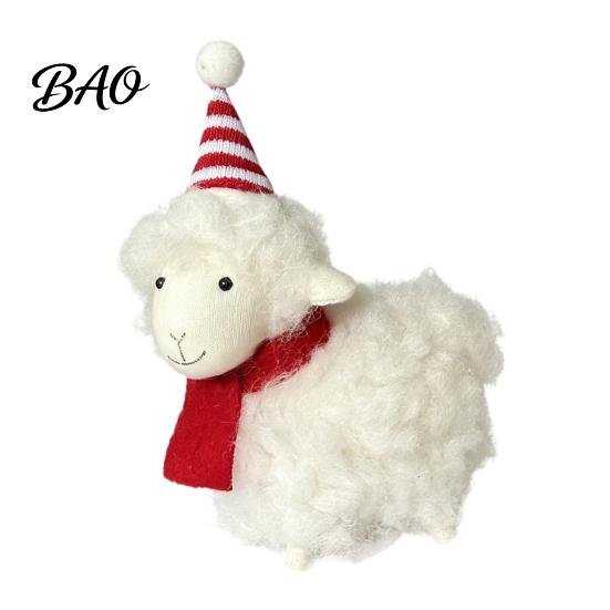 Nordic Style Holiday Decor Plush White Sheep Christmas Ornament, Cute Knit Hat Lamb Tabletop Decoration, Soft Handmade Fabric Ornaments Hanging
