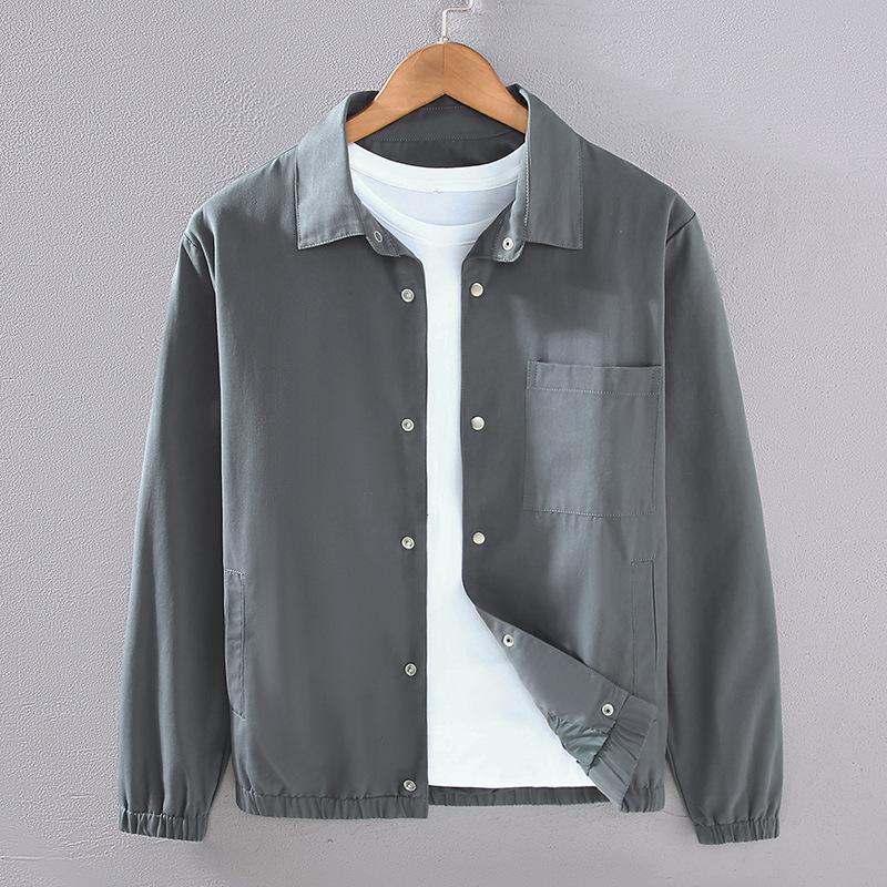 Мужские куртки с воротником-лацканом в японском стиле на весну и осень, повседневное мужское пальто, однотонное хлопковое пальто на пуговицах