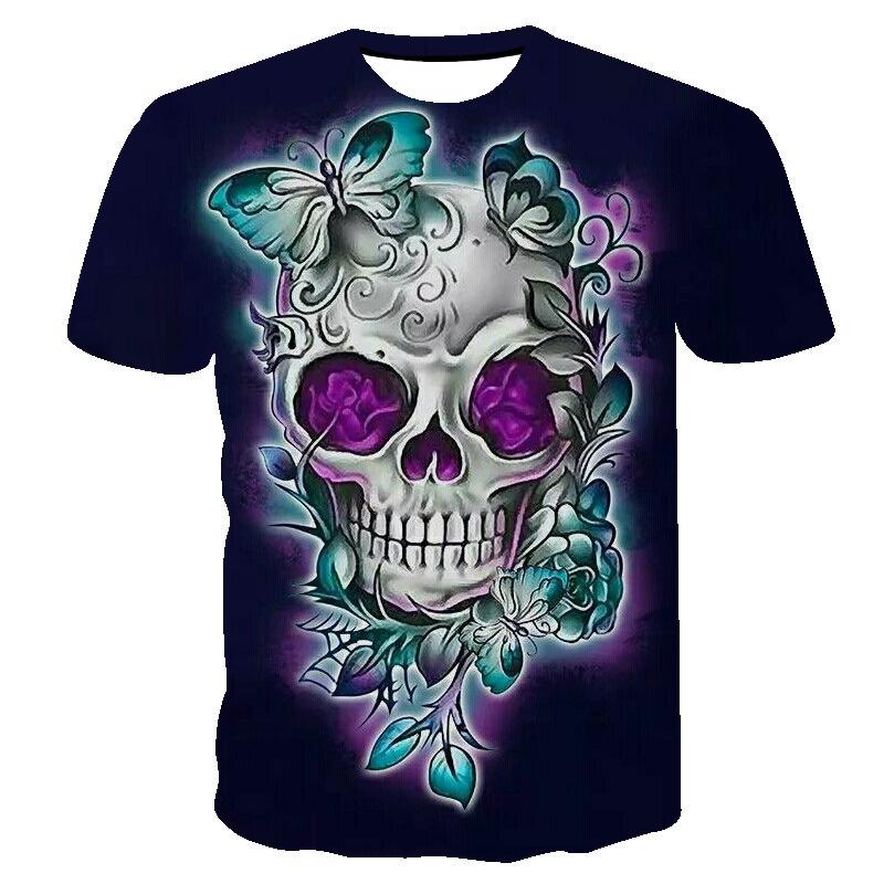 Летний топ с круглым вырезом и принтом 3D черепа и ангела, модные повседневные милые женские футболки с короткими рукавами