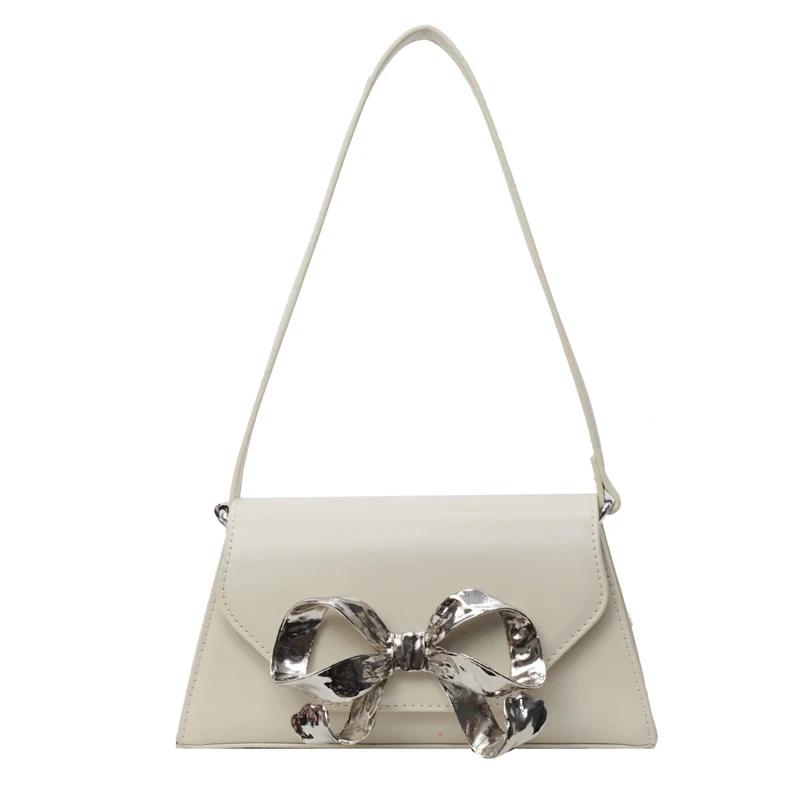 Весенние и летние модные сумки через плечо с бантом для женщин, роскошные дизайнерские однотонные сумки из искусственной кожи через плечо