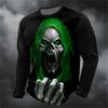 Round Neck 3D Skull Printed Top Fashionable Long Sleeved Men's T-shirts - Soft Medium Stretch Polyester Fabric Spring and Autumn Relaxed Fit Clothing