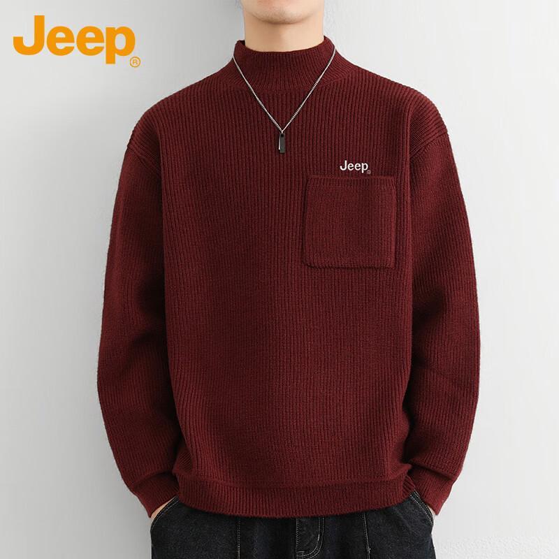 JEEP Men's Half-High Neck Knit Pullover Sweater