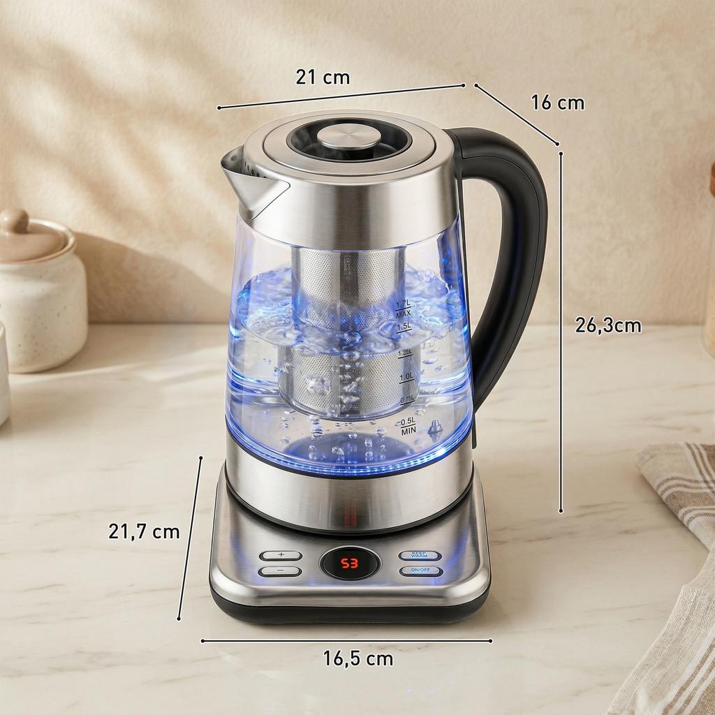 Electric Kettle, 1,7L Fast-Boiling 2200W Kettle with UK Strix Thermostat, Tea Filter, Keep-Warm Function