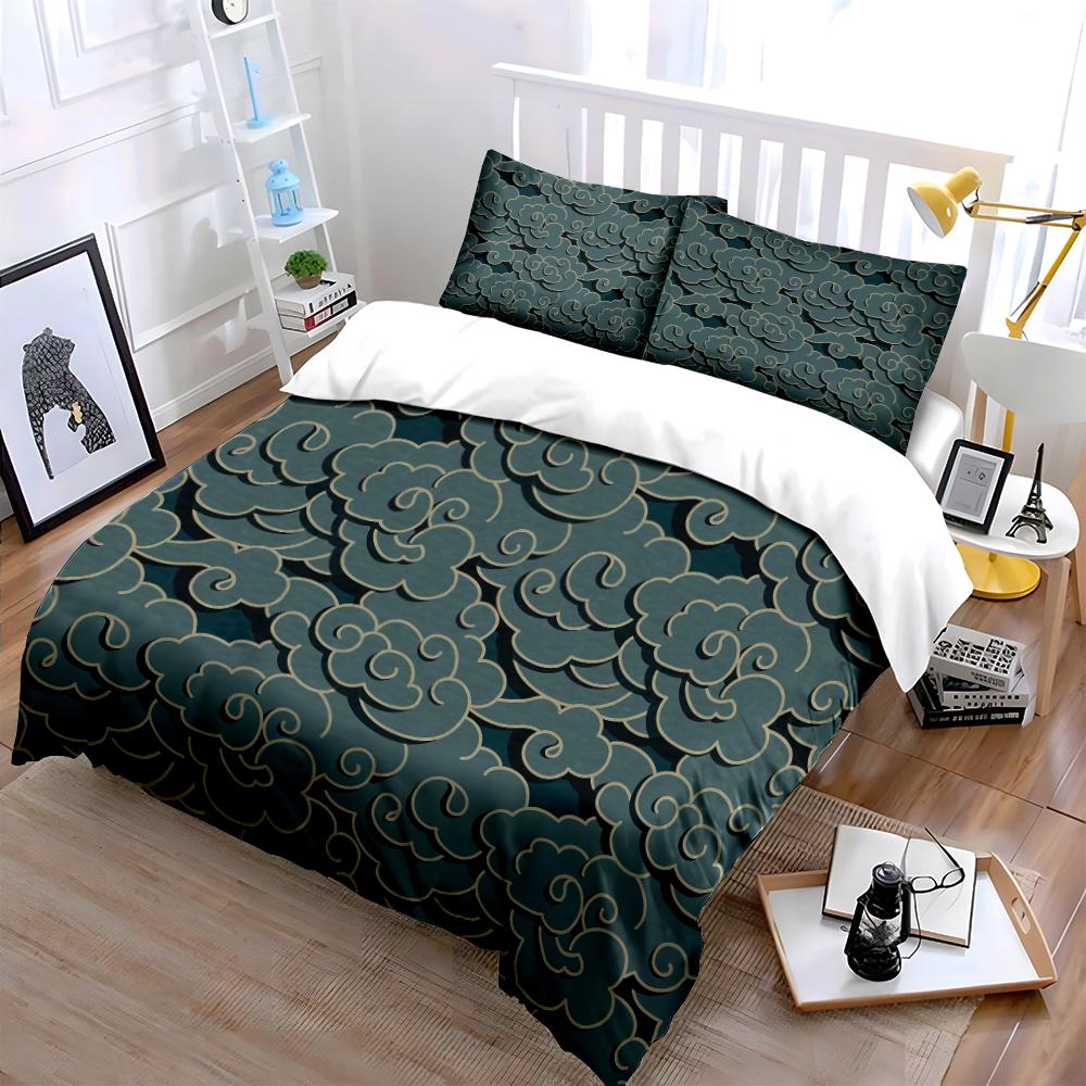 Cloud Pattern Green Bedding Set Bedding set (1 duvet cover, 2 pillowcases, duvet not included)