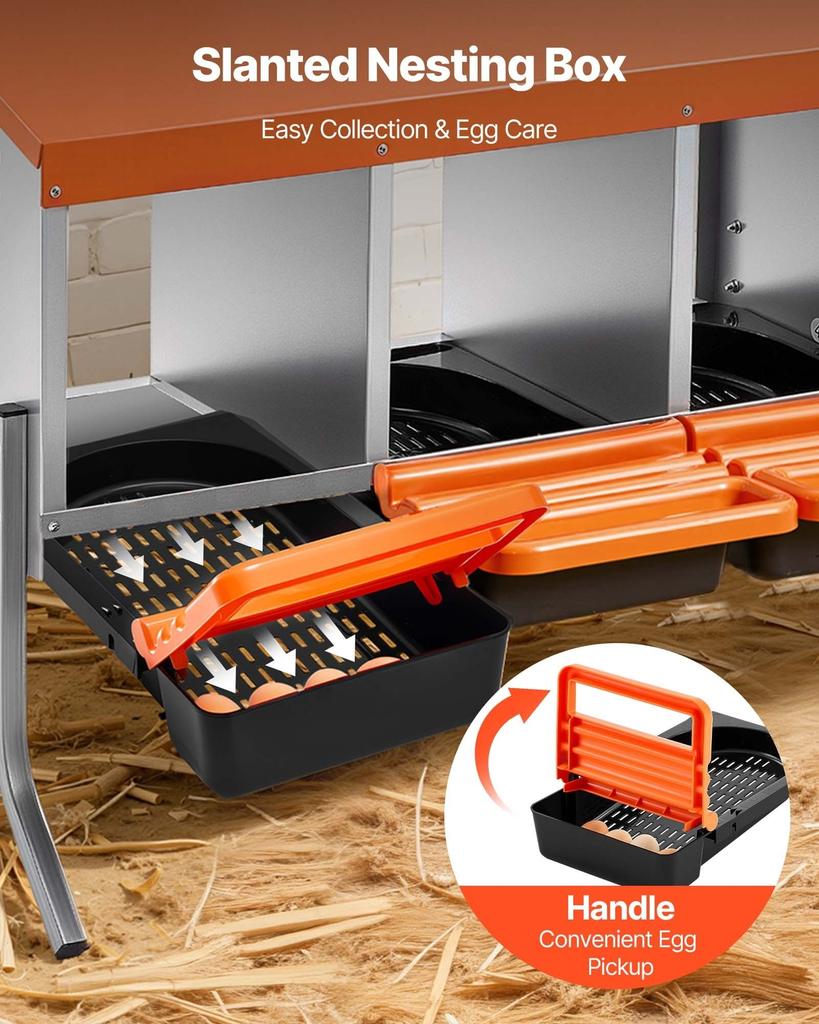 Chicken Nesting Boxes, 4 Compartments, with Support Legs, Easy Egg Collection, Galvanized Steel and High-Strength Plastic, Roll Away Nesting Boxes for
