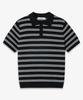 POLYGRAM Multi-Stripe Textured Collared Short Sleeve Knit - Black