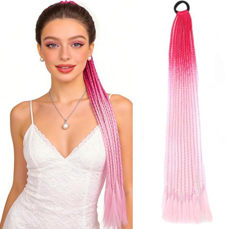 Косы-хвосты 24 дюйма Разноцветные Box Braids с резинками Синтетические накладки для волос для девочек Женские аксессуары День сумасшедших причесок