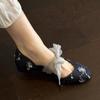 Fashion and retro low-heeled ballet shoes, new fairy bow sequins, shallow mouth round head, one-pedal single shoes.