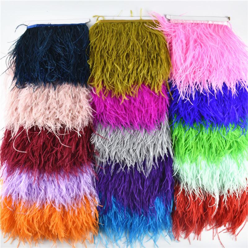 Feather1M 5M 10Meters Ostrich Feather Skirt Fringe Trims 10-15CM Ostrich Feather Ribbon Feathers for Crafts Wedding Feathers Decoration