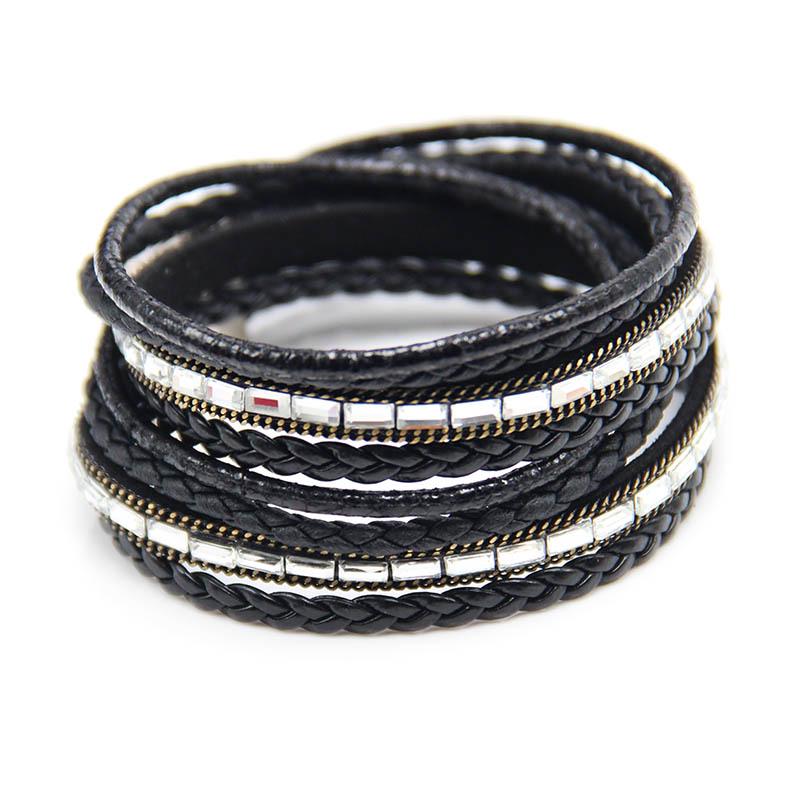 Vintage Multi-layer Snake Leather Bracelet Women's European and American Style Magnetic Buckle Leather Cord Bracelet Fashion All-match Accessories