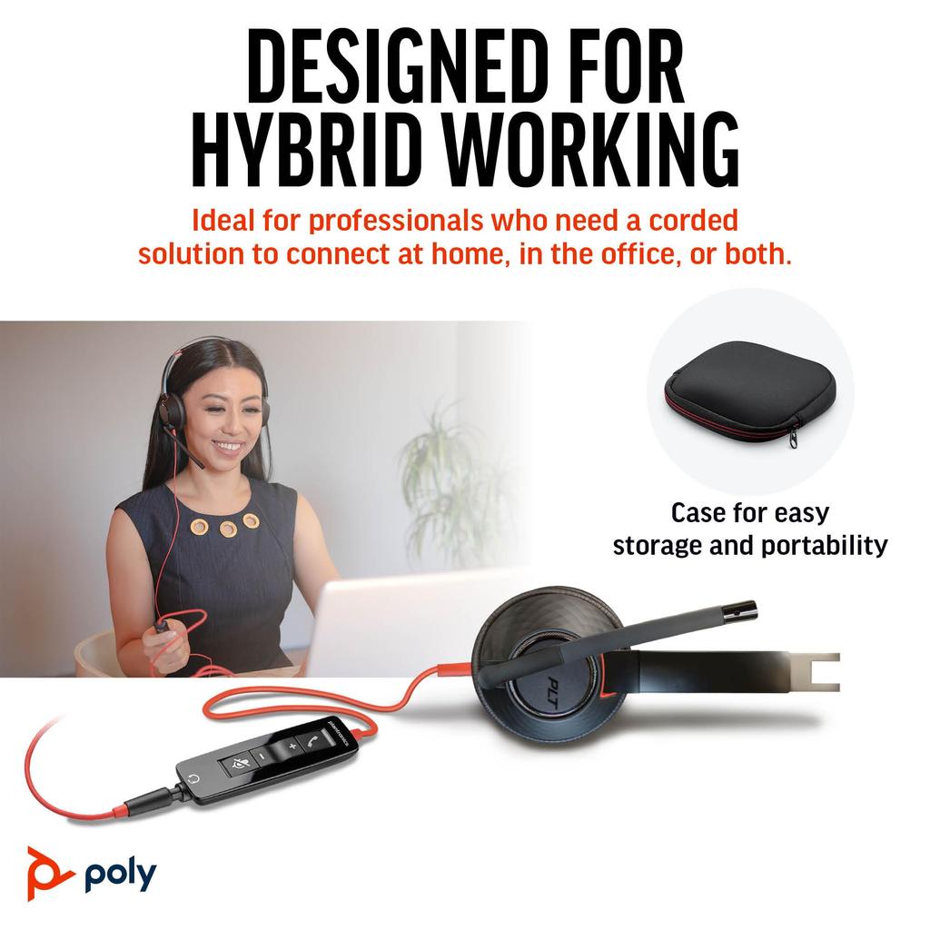 Poly Blackwire 5220 Wired Headset (9P7X6AA) with USB-C & 3.5mm Connections, Noise-Canceling Microphone, Lightweight, [2-Year Manufacturer's