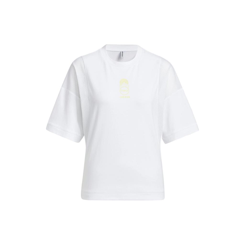 Adidas Neo Solid Color Logo Print Crew Neck Simple Tee Women Tops White HS8845