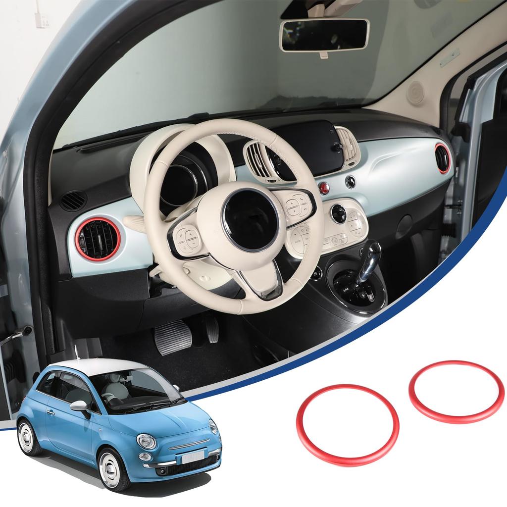 Hcilloend Air Conditioning Vent Covers for New Fiat 500 Aluminum Easy Decorative Interior Custom Set of 2 (2016-2024), Alloy, Installation, Stick-On,