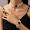 European & American Fashion Multi-Layer Pearl Crystal Jewelry Set: Necklace, Earrings & Bracelet