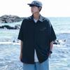CLOR Casual Short-Sleeve Shirt for Men, Summer Trendy Printed Top, Lightweight Loose Cardigan Jacket, CS01 Black L