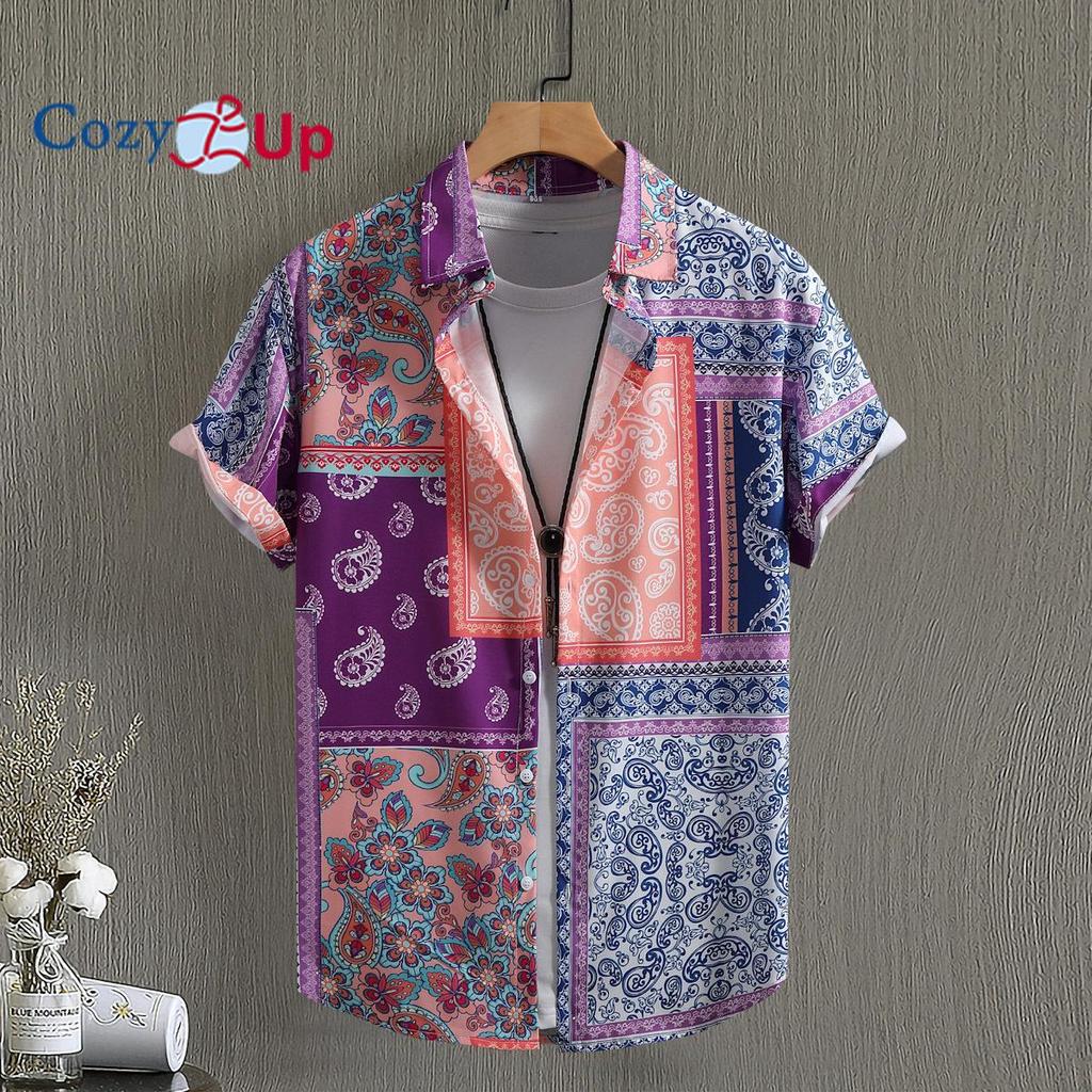 Мужская рубашка с коротким рукавом, в стиле пэчворк с кешью и орехами, в стиле ретро на Ближнем Востоке, повседневная, летняя, новая коллекция 2025 года.