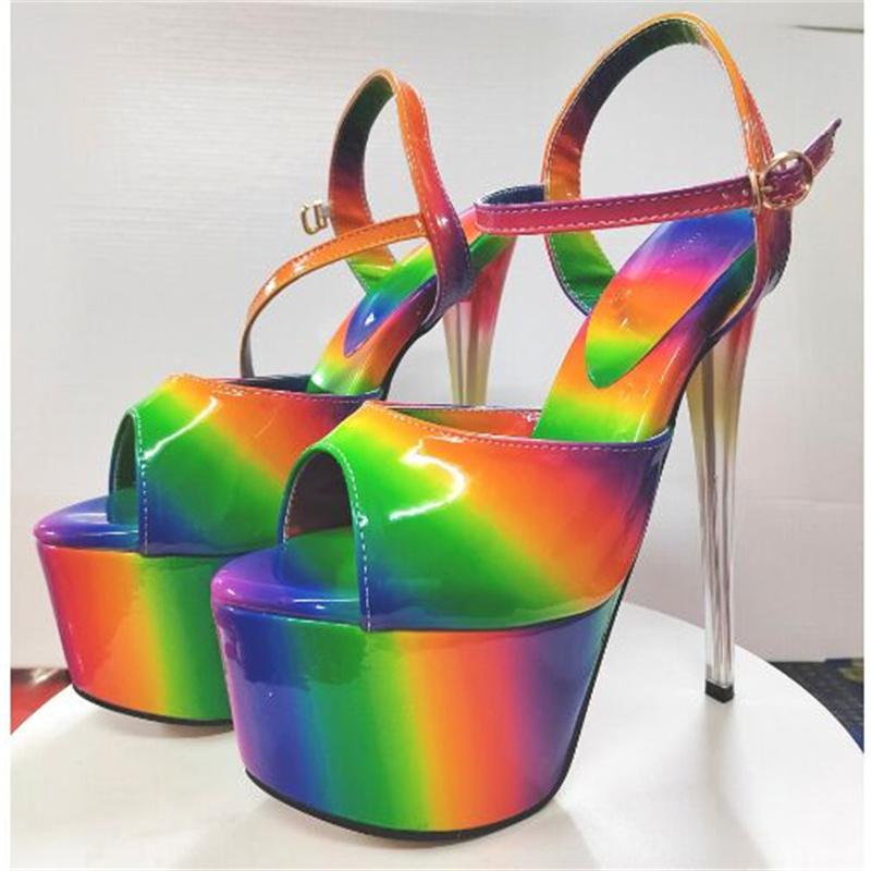 Модные сексуальные женские босоножки на лето 19 см на шпильках, туфли для стриптиза, танцевальные туфли для ночных клубов, роскошные туфли на платформе, очень высокие каблуки, цветные