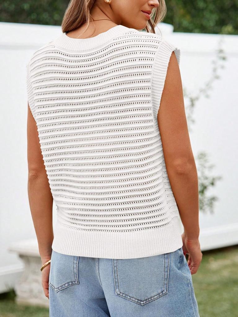 Women's Cap Sleeve Knit Sweater Vest Crew Neck Ribbed Summer Pullover Tank Top