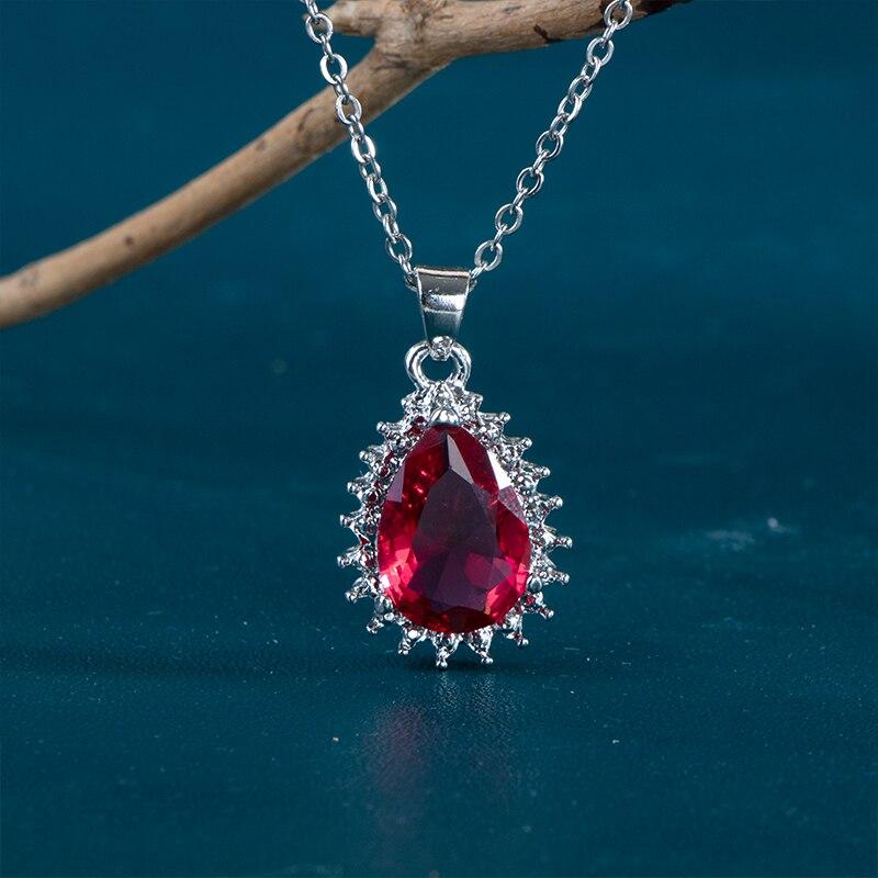 POMOiii Ожерелье с подвеской из циркона в форме груши, женские винтажные аксессуары для вечеринки, красное/синее/зеленое ожерелье, элегантные женские украшения