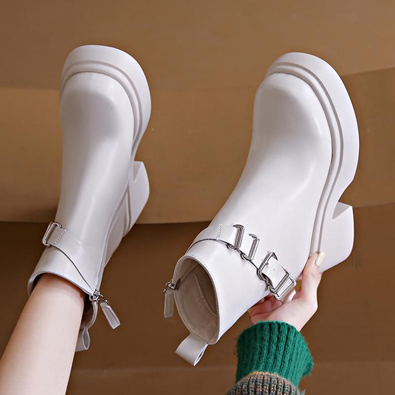 Мода Модные ботильоны на толстом каблуке женские осенне-зимние короткие плюшевые ботинки на платформе женские с пряжкой на ремне готические из искусственной кожи Botas Mujer