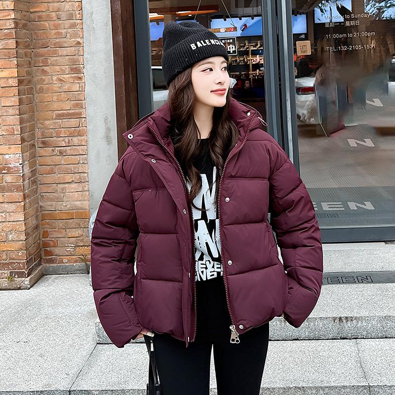 Women's simple solid color long-sleeved cold-proof short candy-colored bread clothes down cotton clothes winter new hooded