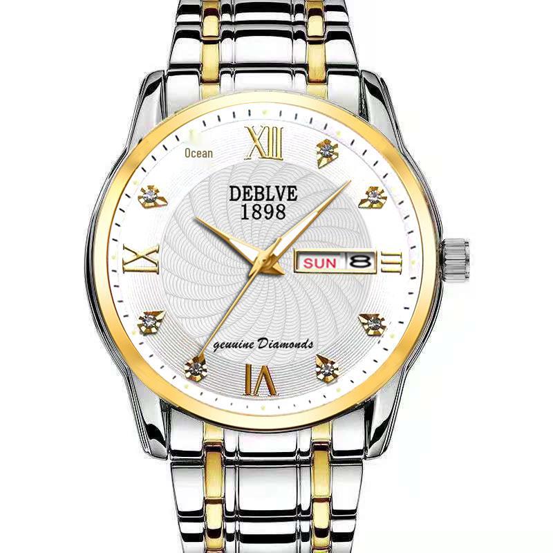 Мужские швейцарские часы с двойным календарем и браслетом из легированной стали, водонепроницаемые и люминесцентные.