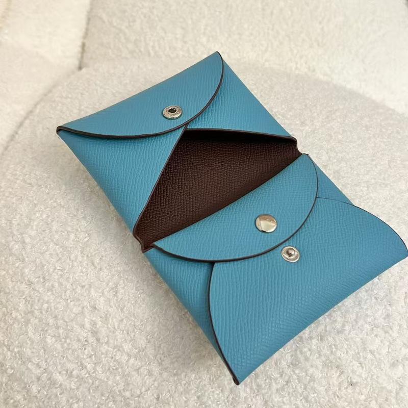 2025 New Style Real Leather Card Bag Womens Contrast Color Card Holder EP Lanyard Buckle Cross-Border Card Bag Zero Wallet Coin Purse