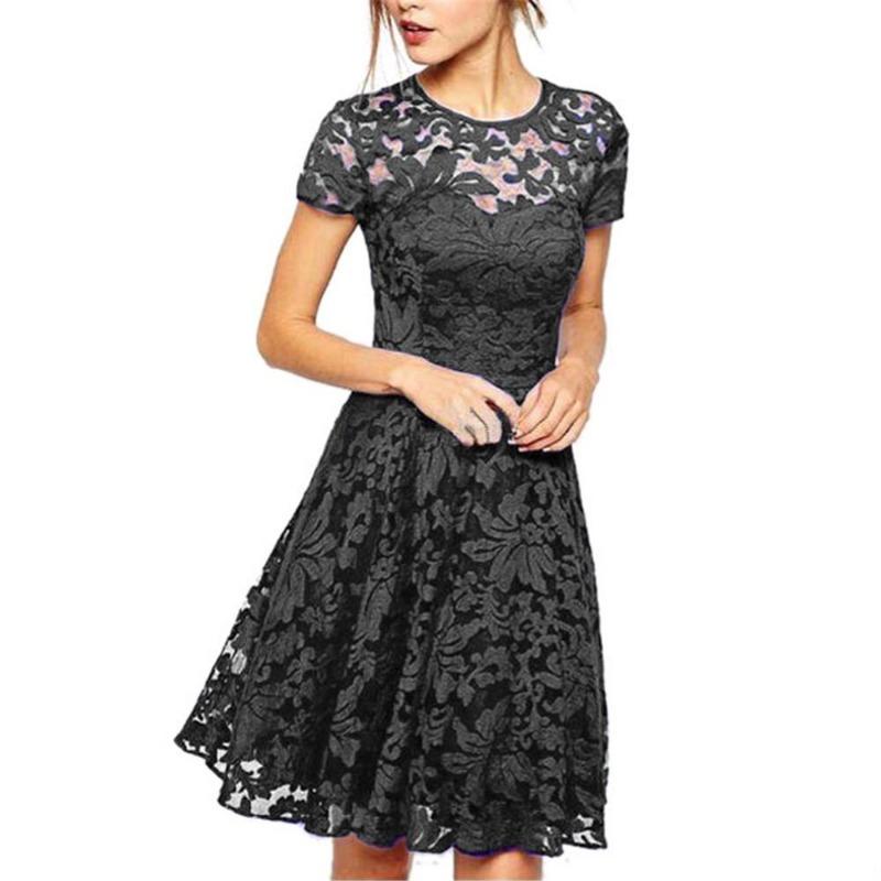 Модное женское платье с круглым вырезом и коротким рукавом, плиссированное кружевное, тонкое