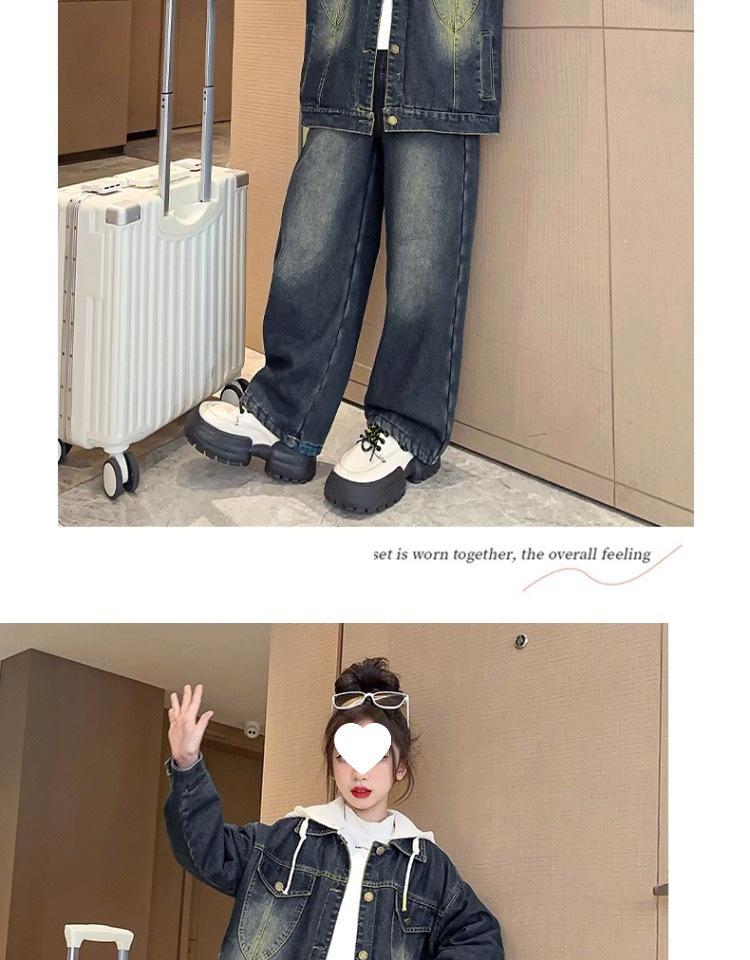 2025 Girls' Fleece-Lined Denim Two-Piece Set - Trendy Autumn/Winter Fashion for Middle and Big Kids