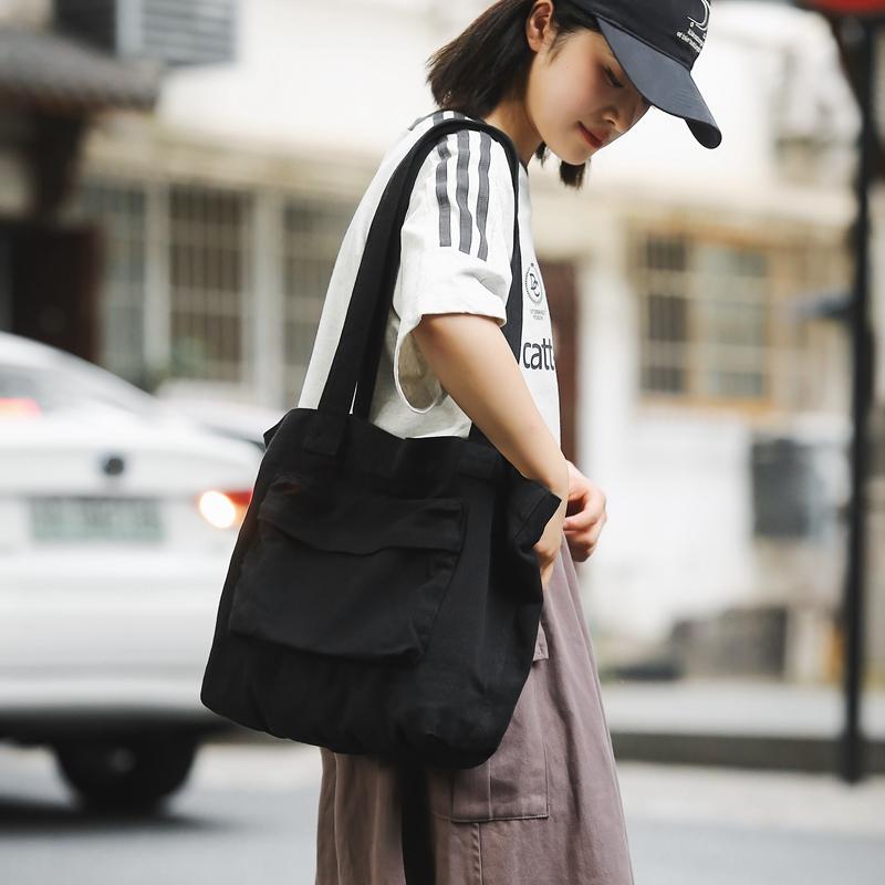 Tote Bag Women's Solid Color Large Capacity Shoulder Bag Student Canvas Underarm Bag