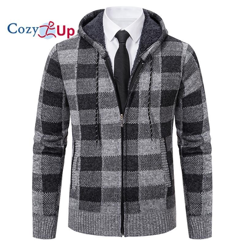 Cozy Up Мужской свитер, пальто, осень-зима, толстый, теплый, с капюшоном, клетчатый шерстяной свитер, кардиган, флисовое пальто на молнии, мужское пальто
