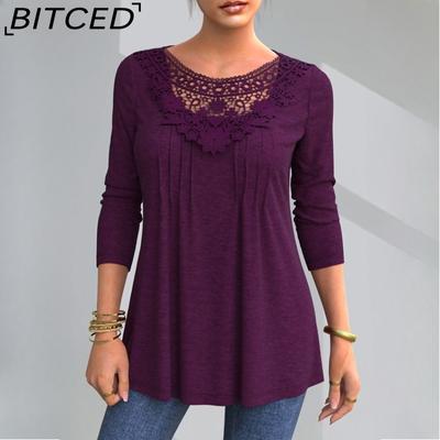 Женская футболка большого размера с длинными рукавами и кружевом на осень